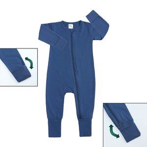 Baby Romper Sleeper Long Sleeve Mittens Footed/less Double Zipper Cotton 3-24m